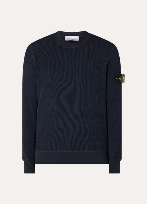 Stone Island S0044 fijngebreide trui met logo - voorkant donkerblauw