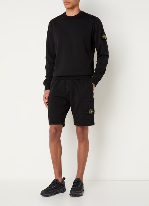 Stone Island S0051 straight fit korte joggingbroek met logo - voorkant 5 zwart