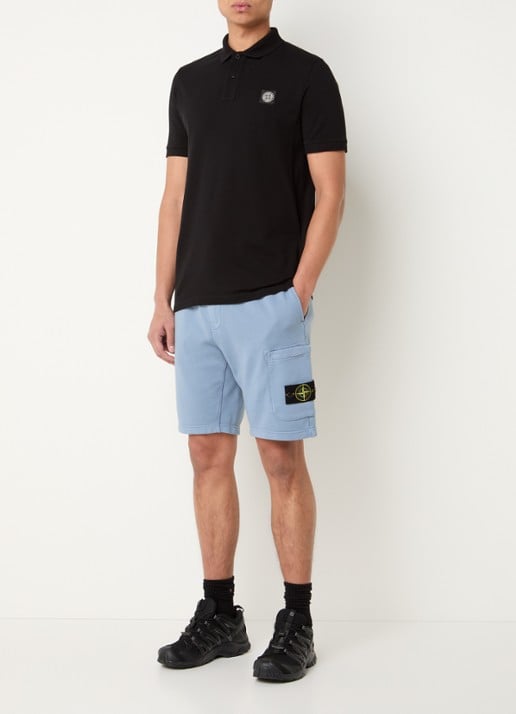 Stone Island S0051 straight fit korte joggingbroek met logo - voorkant 2 blauwgrijs