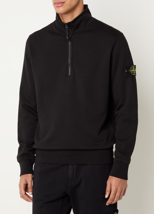 Stone Island S0051 sweater met halve rits en logo - detail zwart
