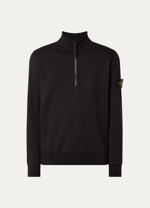 Stone Island S0051 sweater met halve rits en logo - voorkant 4 zwart