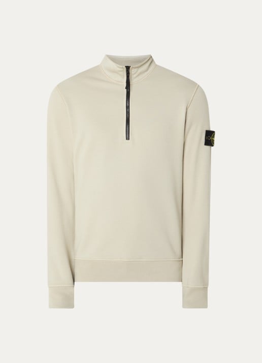 Stone Island S0051 sweater met halve rits en logo - voorkant 2 khaki