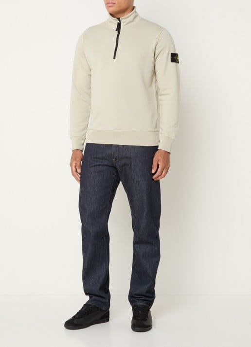 Stone Island S0051 sweater met halve rits en logo - voorkant 3 khaki