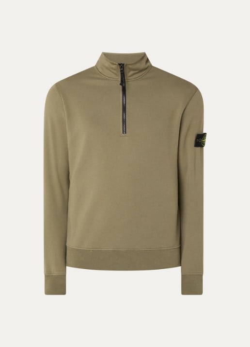 Stone Island S0051 sweater met halve rits en logo - voorkant 4 legergroen