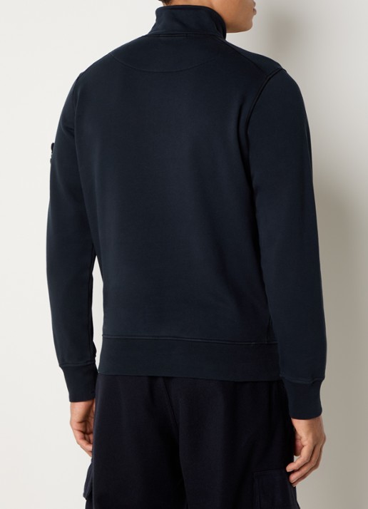 Stone Island S0051 sweater met logo en halve rits - achterkant donkerblauw