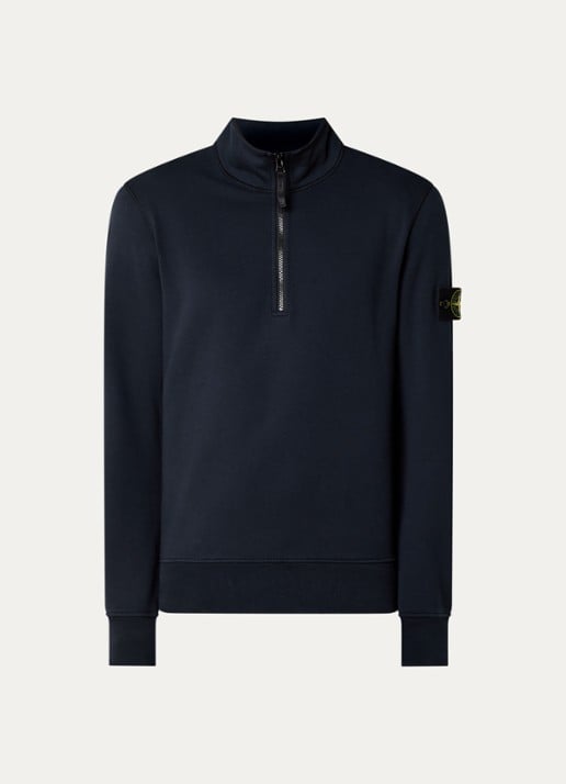 Stone Island S0051 sweater met logo en halve rits - voorkant 2 donkerblauw