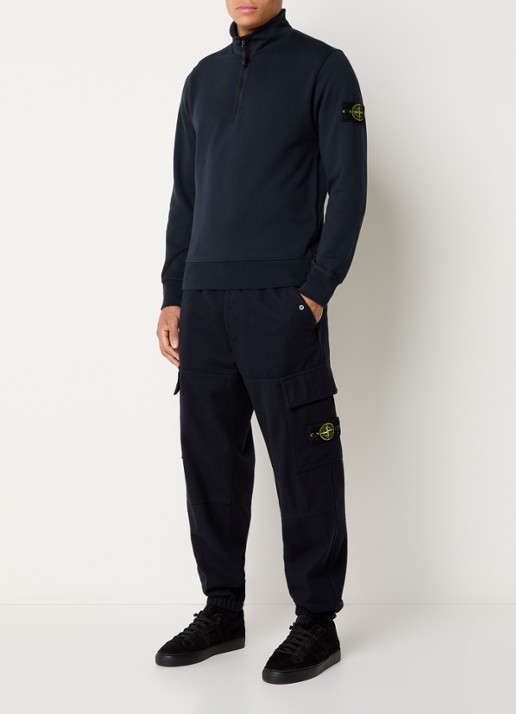 Stone Island S0051 sweater met logo en halve rits - voorkant 3 donkerblauw