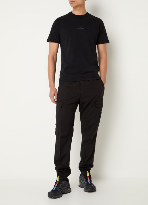 Stone Island S0080 T-shirt met logo- en backprint - voorkant 5 zwart