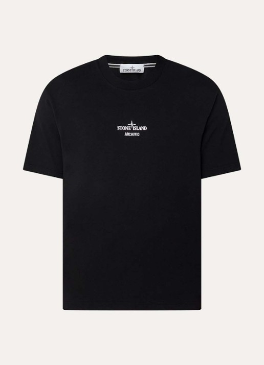Stone Island S0091 Archivio T-shirt met logo- en backprint - voorkant zwart