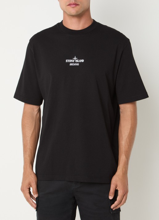 Stone Island S0091 T-shirt met logo- en backprint - achterkant zwart