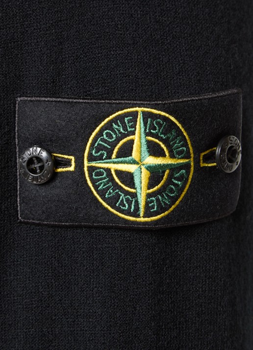 Stone Island S00A1 fijngebreide pullover in wolblend met halve rits - detail 2 zwart