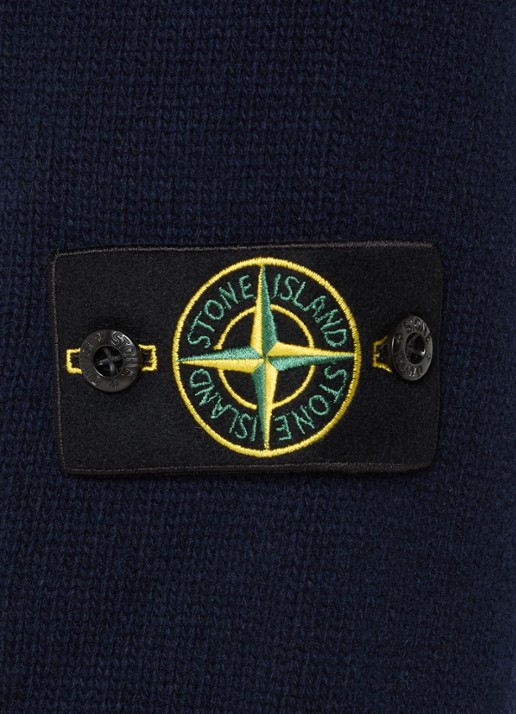 Stone Island S00A3 fIjngebreid vest in wolblend met logo - detail 3 donkerblauw