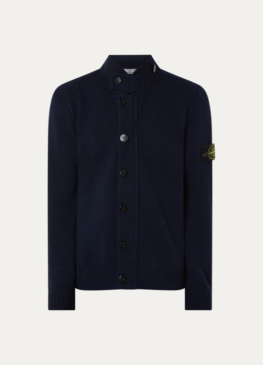 Stone Island S00A3 fIjngebreid vest in wolblend met logo - voorkant 4 donkerblauw