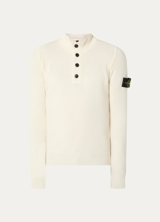Stone Island S00A3 fijngebreide trui in wolblend met logo - voorkant 3 ivoor