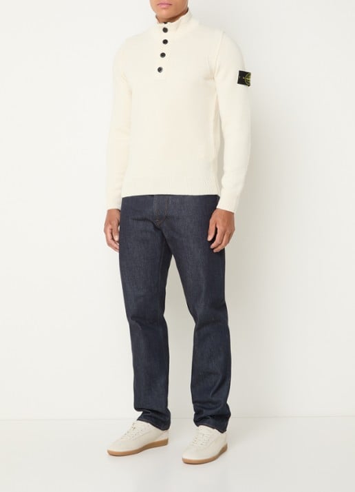 Stone Island S00A3 fijngebreide trui in wolblend met logo - voorkant 4 ivoor