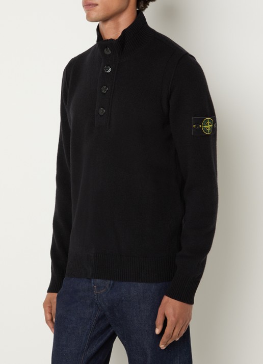 Stone Island S00A3 fijngebreide trui in wolblend met logo - detail zwart