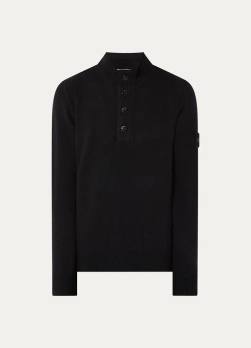Stone Island S00A3 fijngebreide trui in wolblend met logo - voorkant 3 zwart