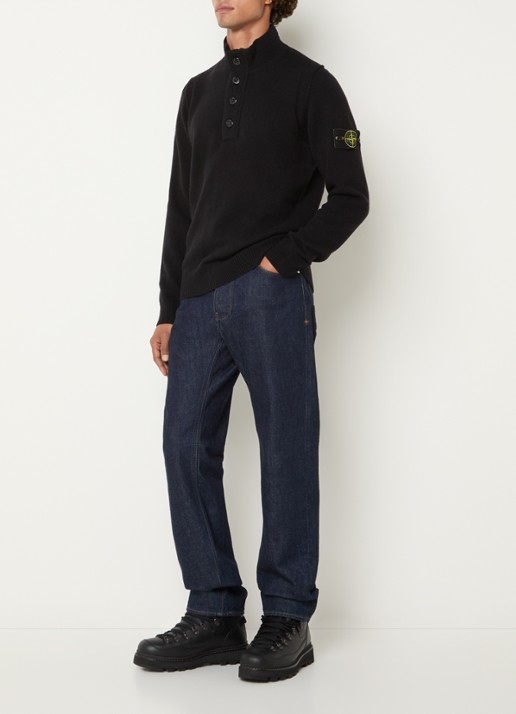 Stone Island S00A3 fijngebreide trui in wolblend met logo - voorkant 4 zwart