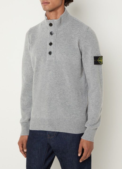 Stone Island S00A3 fijngebreide trui in wolblend met logo - detail 2 lichtgrijs