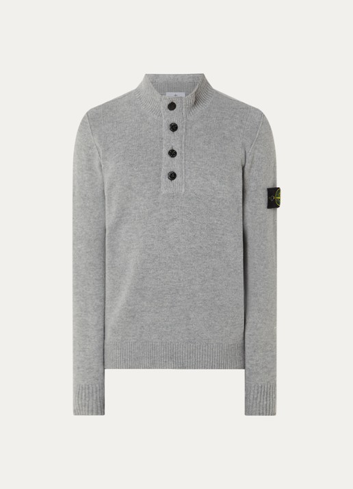 Stone Island S00A3 fijngebreide trui in wolblend met logo - voorkant 4 lichtgrijs