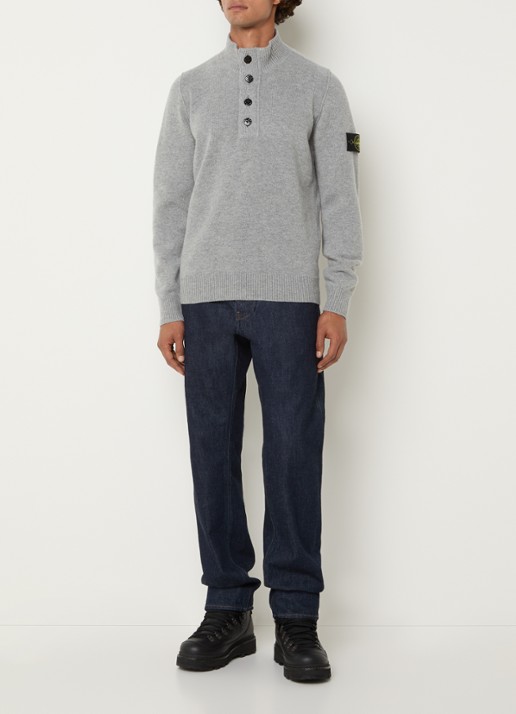Stone Island S00A3 fijngebreide trui in wolblend met logo - voorkant 5 lichtgrijs