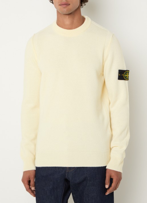 Stone Island S00A3 fijngebreide trui in wolblend met logo - detail 3 gebroken wit