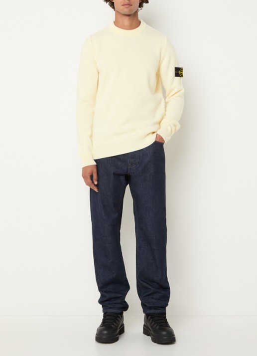 Stone Island S00A3 fijngebreide trui in wolblend met logo - voorkant 2 gebroken wit