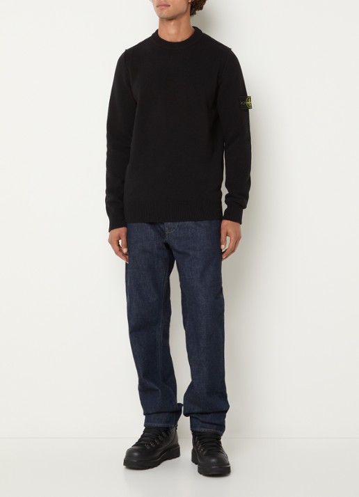 Stone Island S00A3 fijngebreide trui in wolblend met logo - voorkant 2 zwart