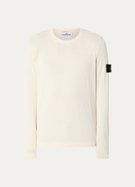 Stone Island S00B0 fijngebreide pullover met logo - voorkant creme