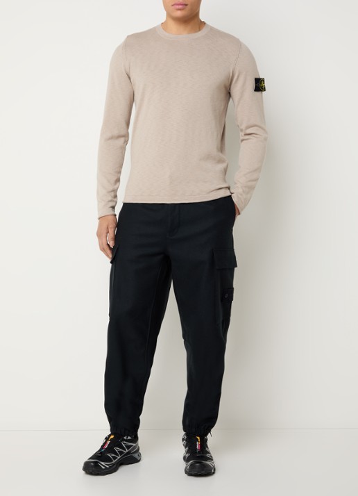 Stone Island S00B0 fijngebreide pullover met logo - voorkant beige