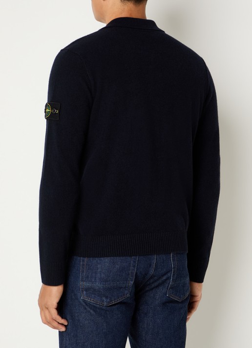 Stone Island S00B4 fijngebreide trui van scheerwol met polokraag - achterkant 3 donkerblauw