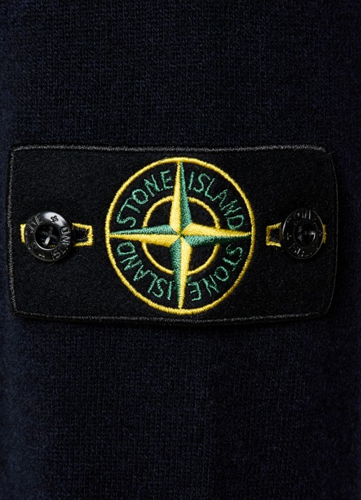 Stone Island S00B4 fijngebreide trui van scheerwol met polokraag - detail 2 donkerblauw
