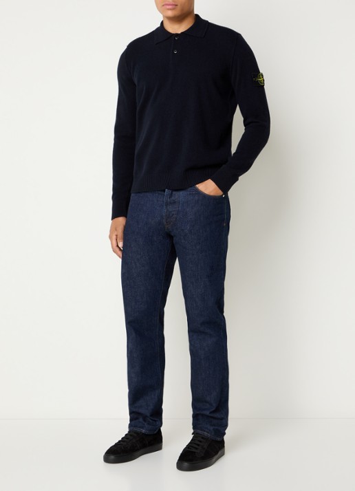 Stone Island S00B4 fijngebreide trui van scheerwol met polokraag - voorkant 5 donkerblauw