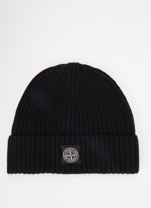 Stone Island S00B4 grofgebreide muts met logo - voorkant zwart