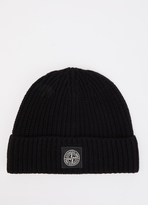 Stone Island S00B4 muts van scheerwol - voorkant zwart