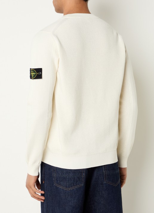 Stone Island S00B5 fijngebreide trui met logoborduring - achterkant 5 ivoor
