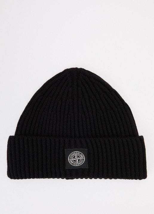 Stone Island S00C3 muts van scheerwol - voorkant zwart