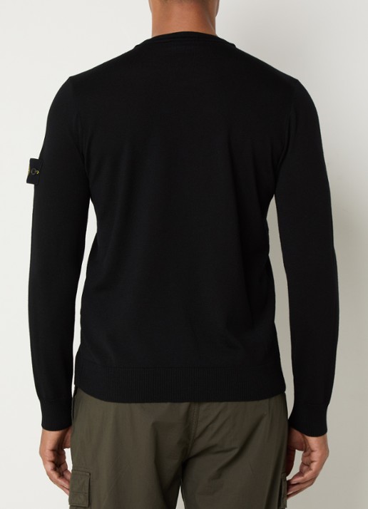 Stone Island S00C4 fijngebreide pullover van scheerwol met logoborduring - achterkant 5 zwart