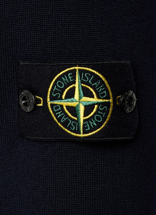Stone Island S00C4 fijngebreide pullover van scheerwol met logoborduring - detail 2 donkerblauw