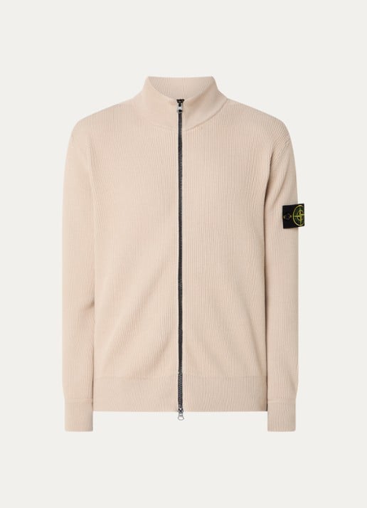 Stone Island S00D8 ribgebreid vest met logo - voorkant 2 beige