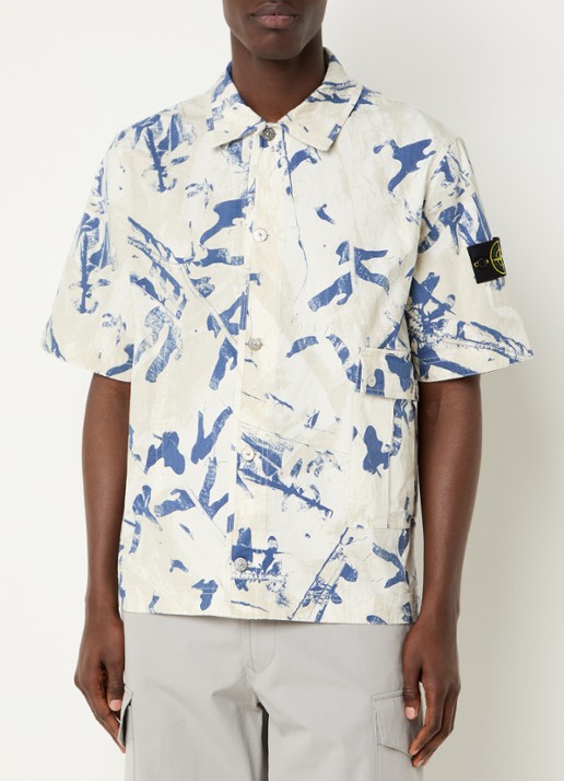 Stone Island S00E1 regular fit overhemd met print en opgestikte zakken - detail beige