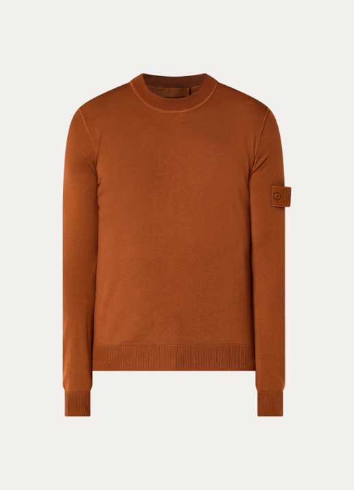 Stone Island S00FC fijngebreide trui van scheerwol met logo - voorkant 4 roodbruin