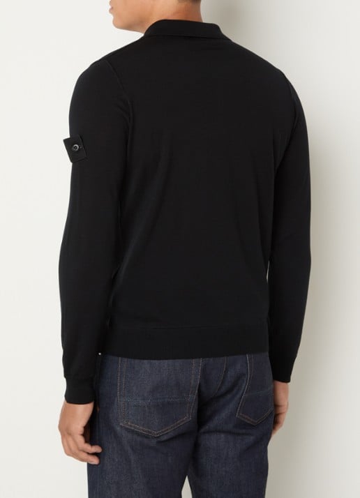 Stone Island S00FC regular fit polo van scheerwol - achterkant zwart