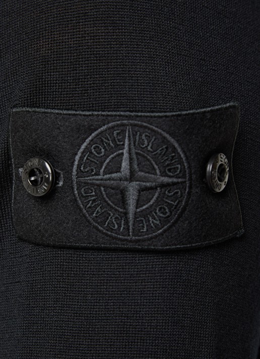 Stone Island S00FC regular fit polo van scheerwol - detail 5 zwart