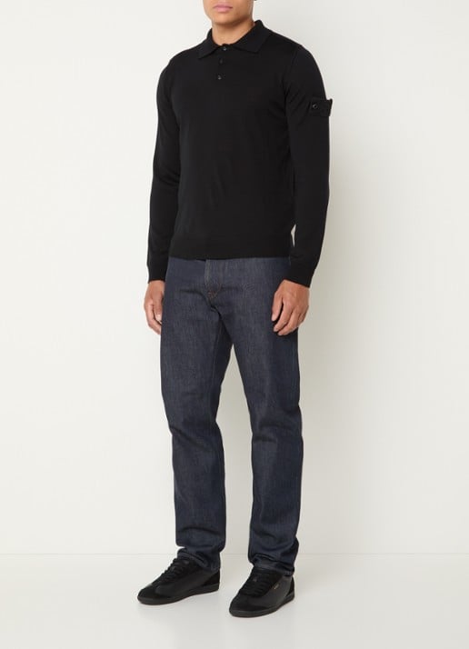 Stone Island S00FC regular fit polo van scheerwol - voorkant 3 zwart