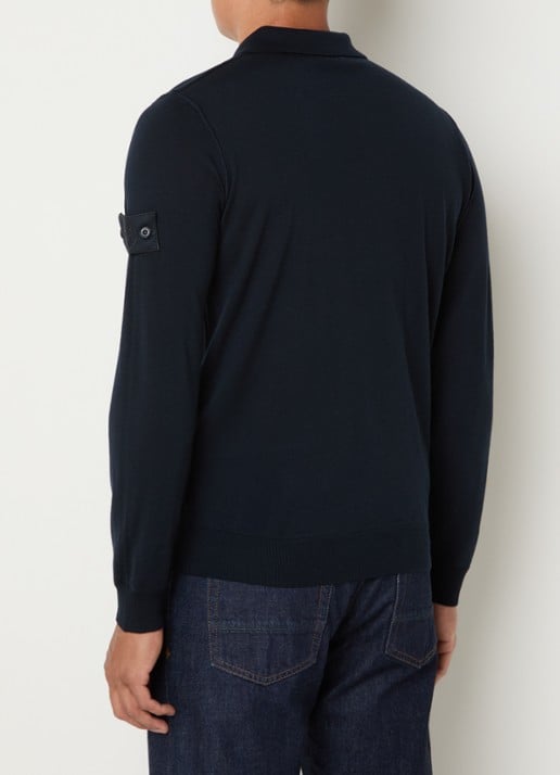 Stone Island S00FC regular fit polo van scheerwol - achterkant donkerblauw