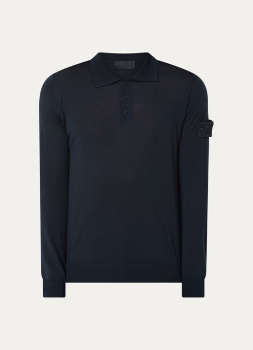 Stone Island S00FC regular fit polo van scheerwol - voorkant 2 donkerblauw