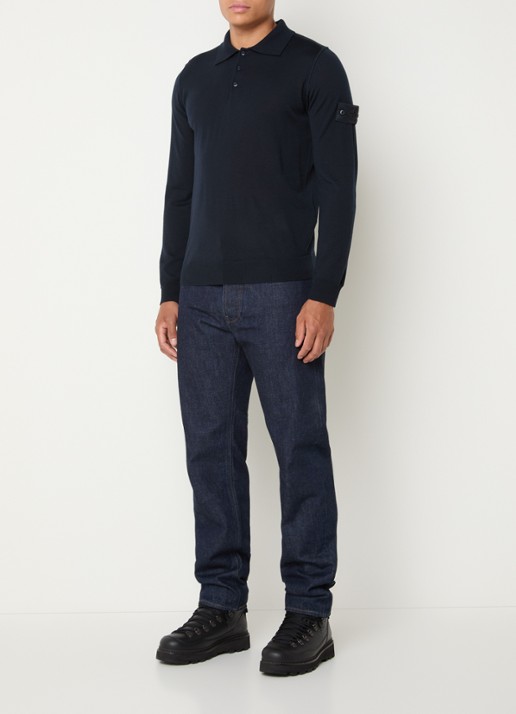 Stone Island S00FC regular fit polo van scheerwol - voorkant 3 donkerblauw
