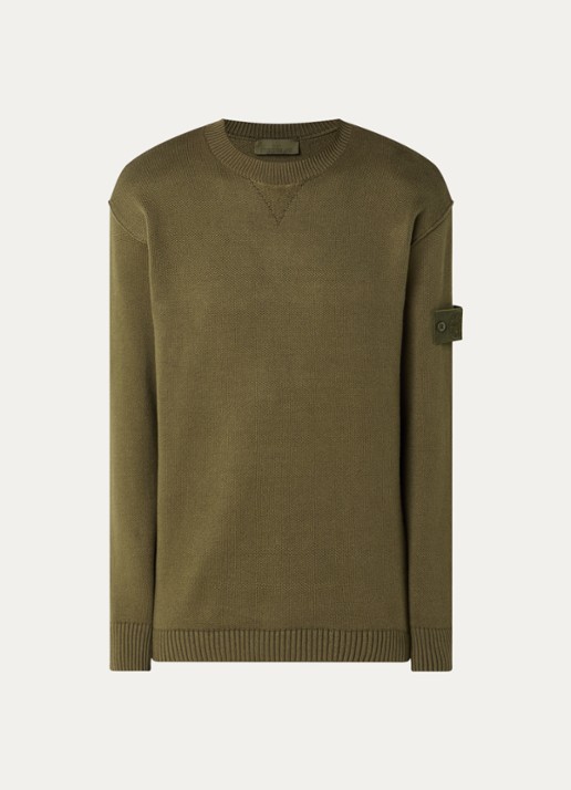 Stone Island S00FM fijngebreide trui in wolblend met logo - voorkant bronsgroen