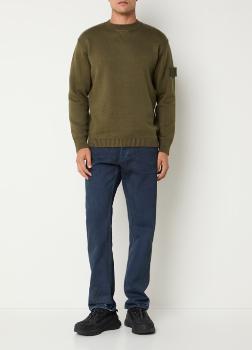 Stone Island S00FM fijngebreide trui in wolblend met logo - voorkant 2 bronsgroen